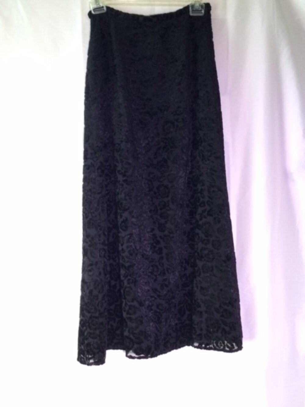 Charter Club Black Flocked Velvet Floral Maxi Skirt Lined Women's